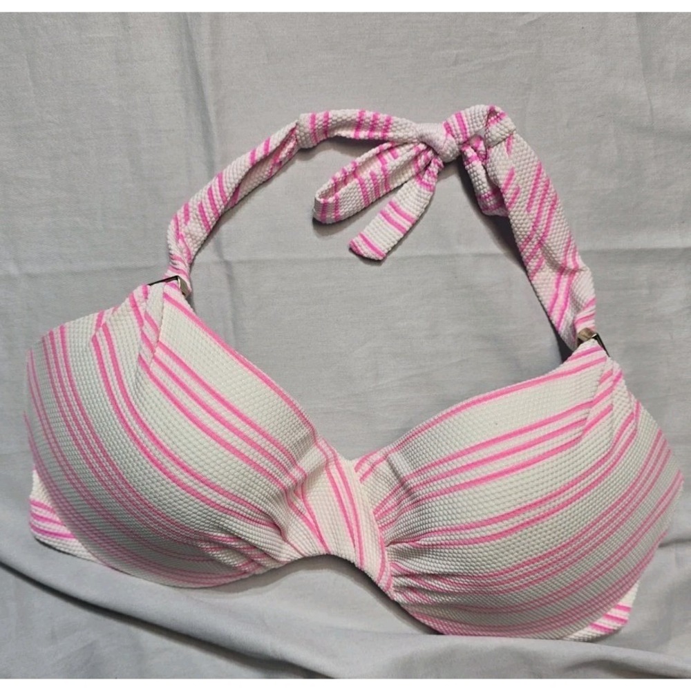 Victoria's Secret Swimming Top Bra White Pink Striped 36 D Underwire